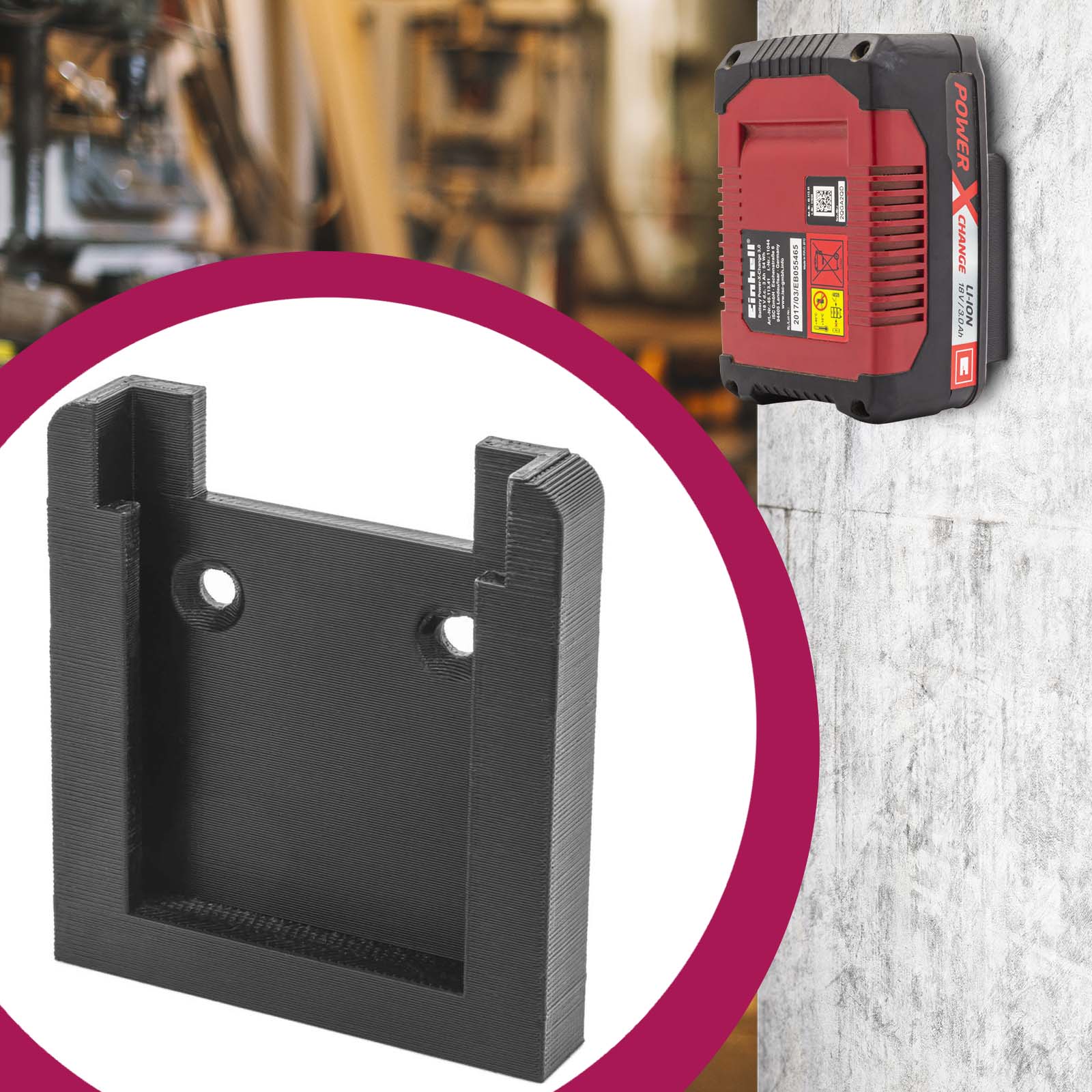 Akku Wand Halterung 18V / 14,4V Batterie Halter Werkstatt passend für Einhell X-Change