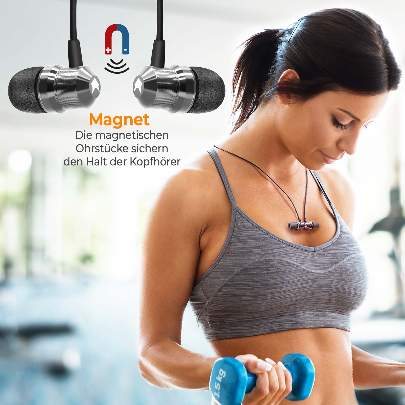 Mobilefox In-Ear Kopfhörer Headset Magnet Sport Design Memory Foam Ohrhörer Mikrofon Anthrazit