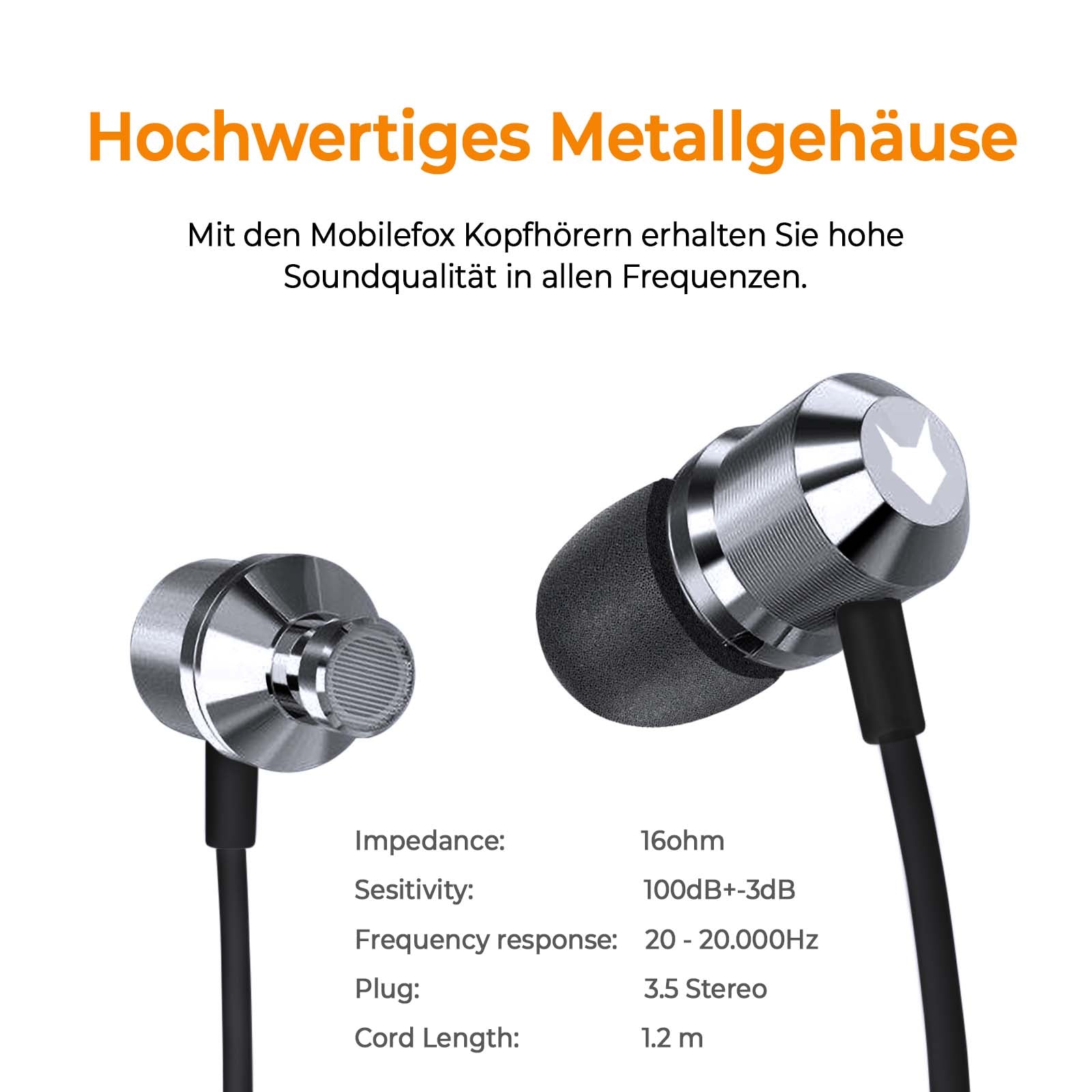 Mobilefox In-Ear Kopfhörer Headset Magnet Sport Design Memory Foam Ohrhörer Mikrofon Anthrazit