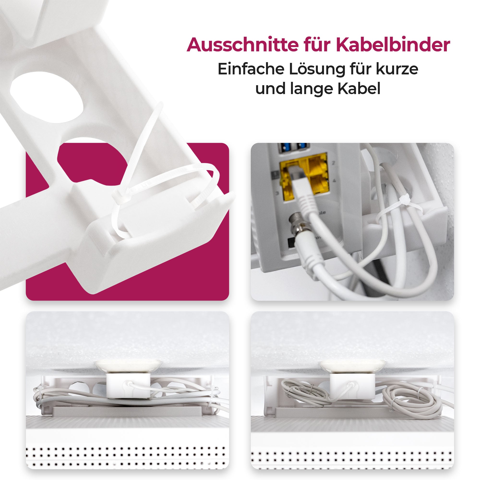 Wandhalterung & Steckdosenhalterung passend für FritzBox 6690/6591 Cable | Router Halterung zur Wandmontage | Schraubenlose Befestigung mit Netzteil-Halterung | Integriertes Kabelmanagement