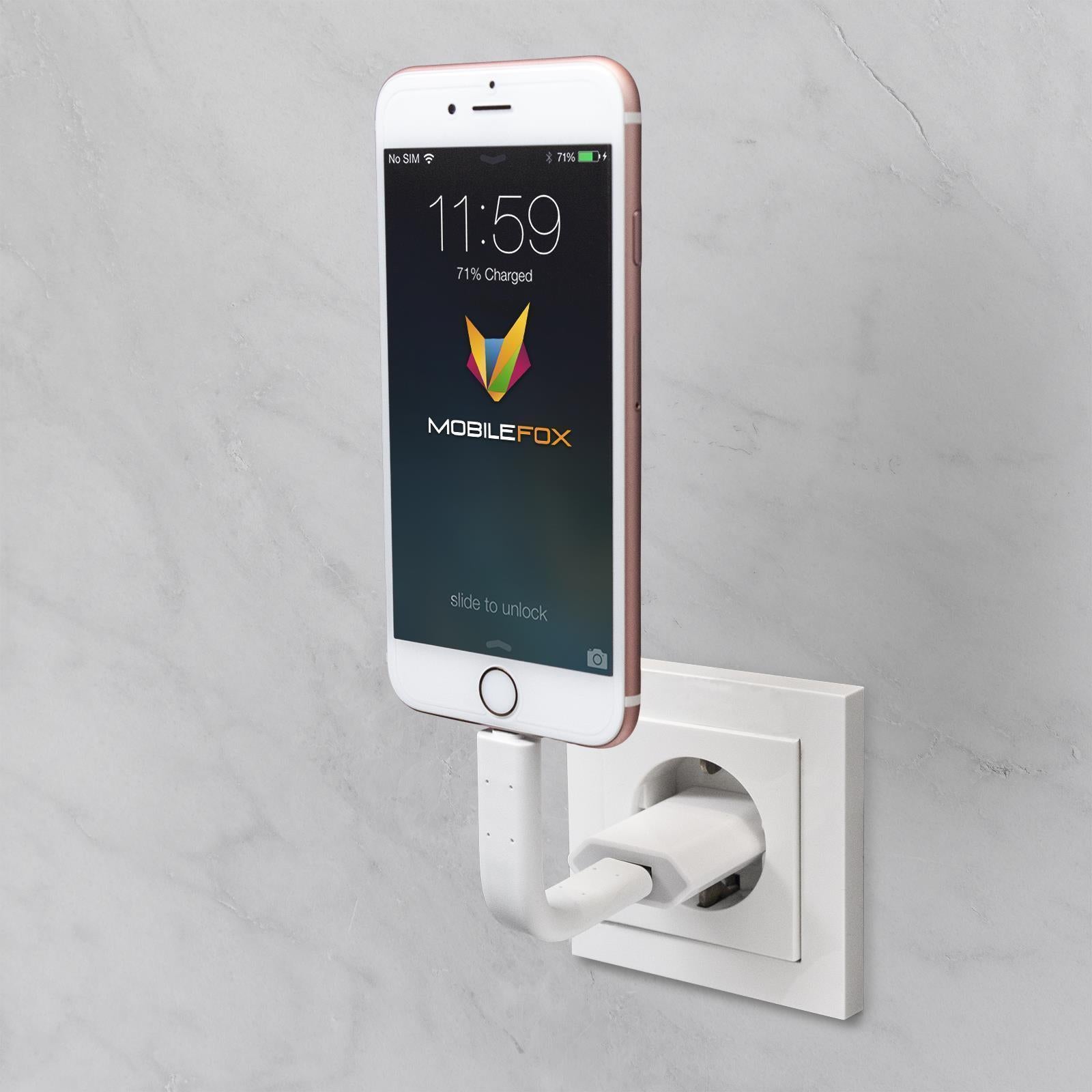 Mobilefox Biegbar USB Handy Ladekabel Datenkabel Halter passend für Apple Geräte Universal Schwarz
