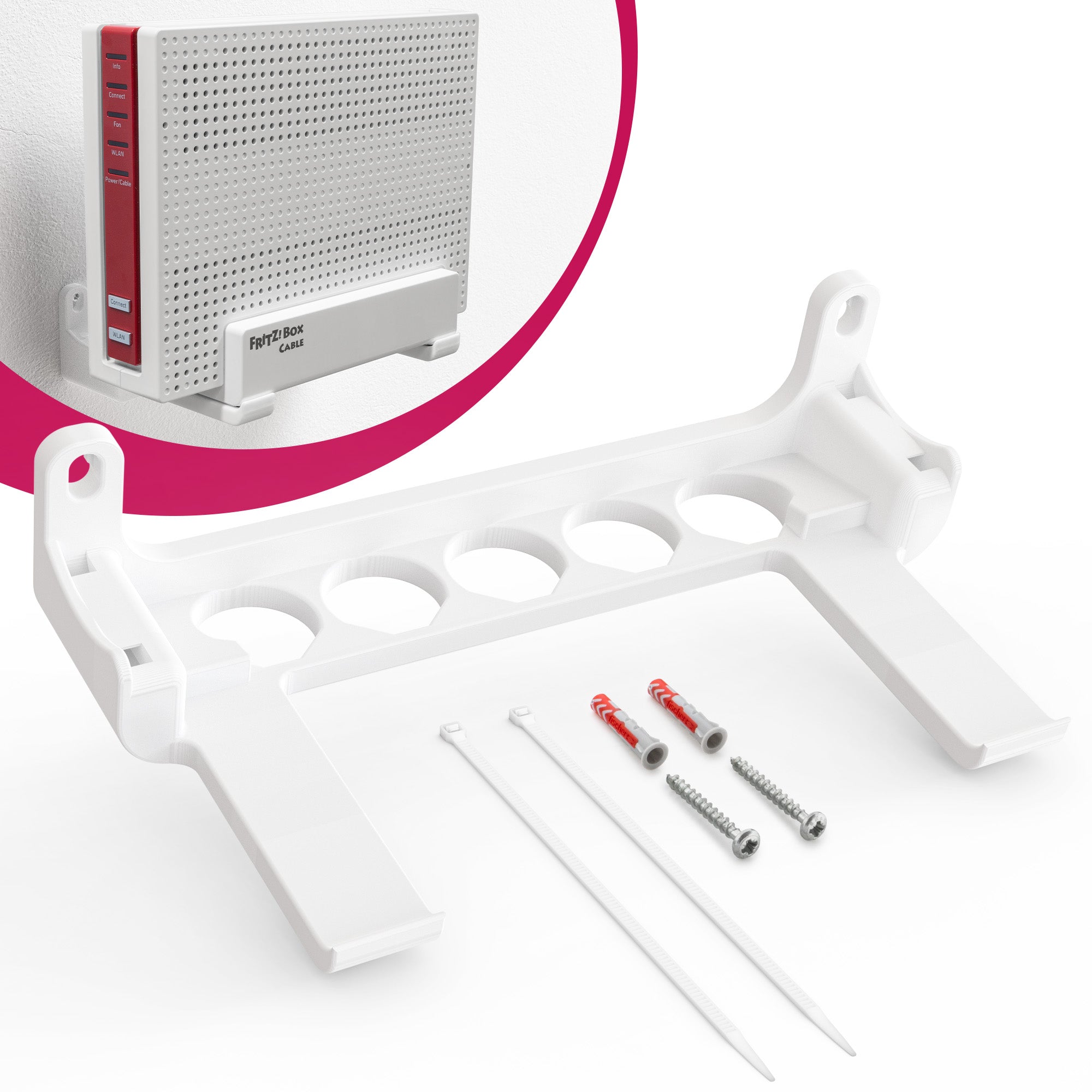 Wandhalterung Halter kompatibel mit FritzBox 6690 Cable & 6591 Cable | Stabile Router-Halterung mit Kabelmanagement | Kippschutz, einfache Montage, wechselbare Position | Zubehör für FritzBox