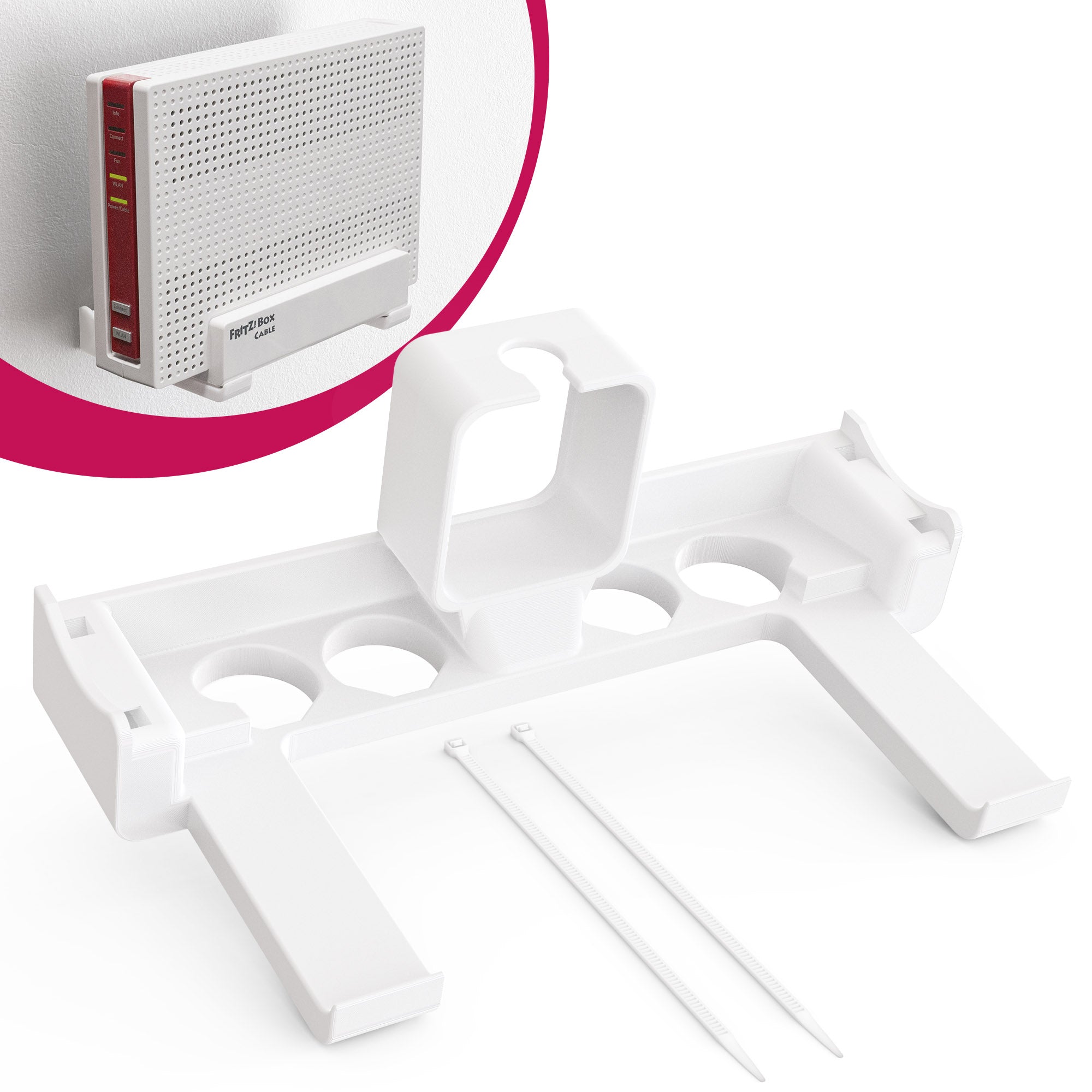 Wandhalterung & Steckdosenhalterung passend für FritzBox 6690/6591 Cable | Router Halterung zur Wandmontage | Schraubenlose Befestigung mit Netzteil-Halterung | Integriertes Kabelmanagement