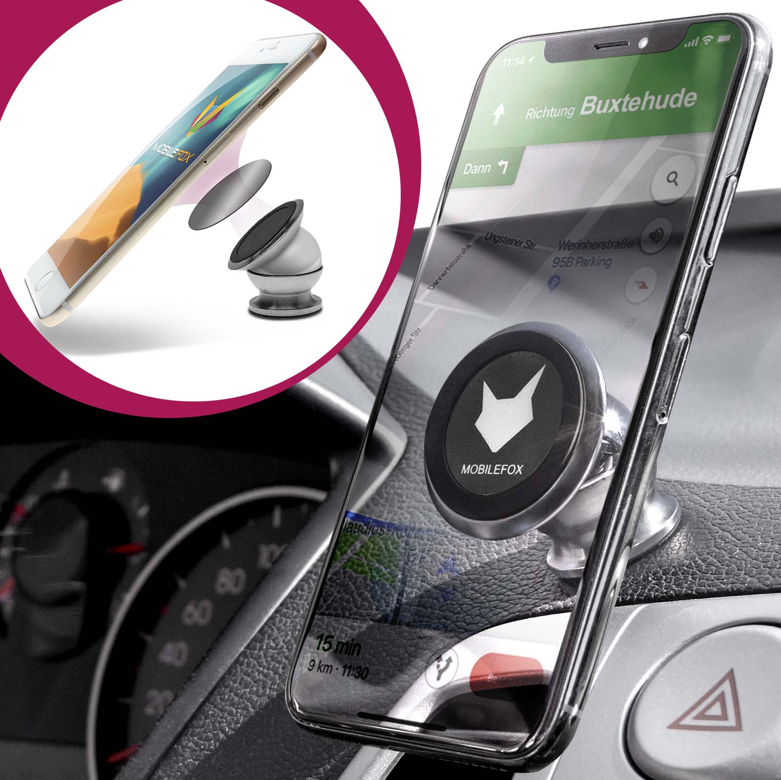 360° Auto Magnet Kugelkopf Halterung Handy KFZ Halter für Universal Silber