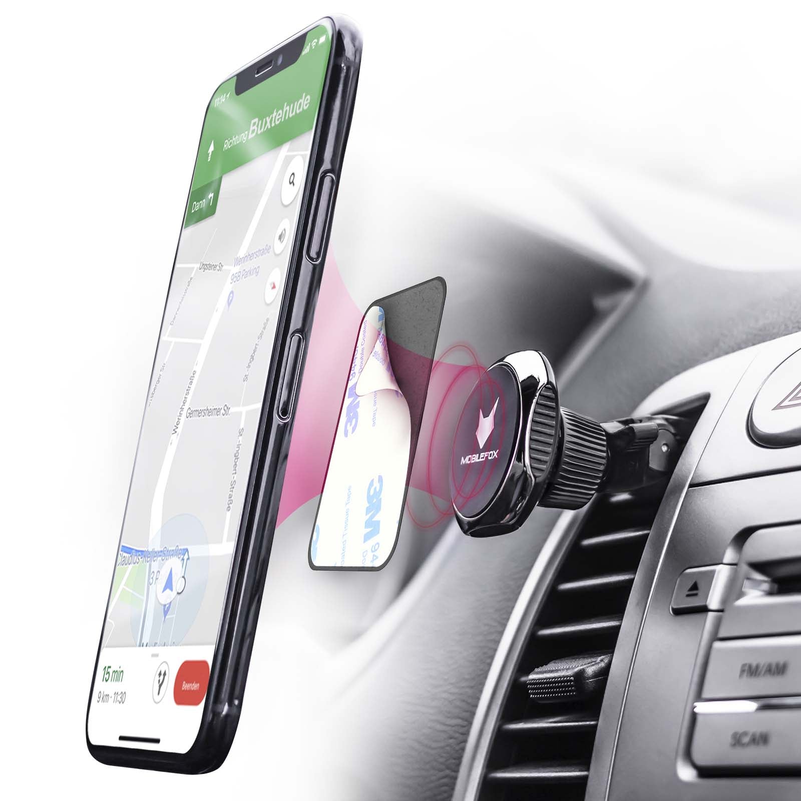 Mobilefox Universal 360° Auto KFZ verstellbare Magnet Halterung Halter für Handy