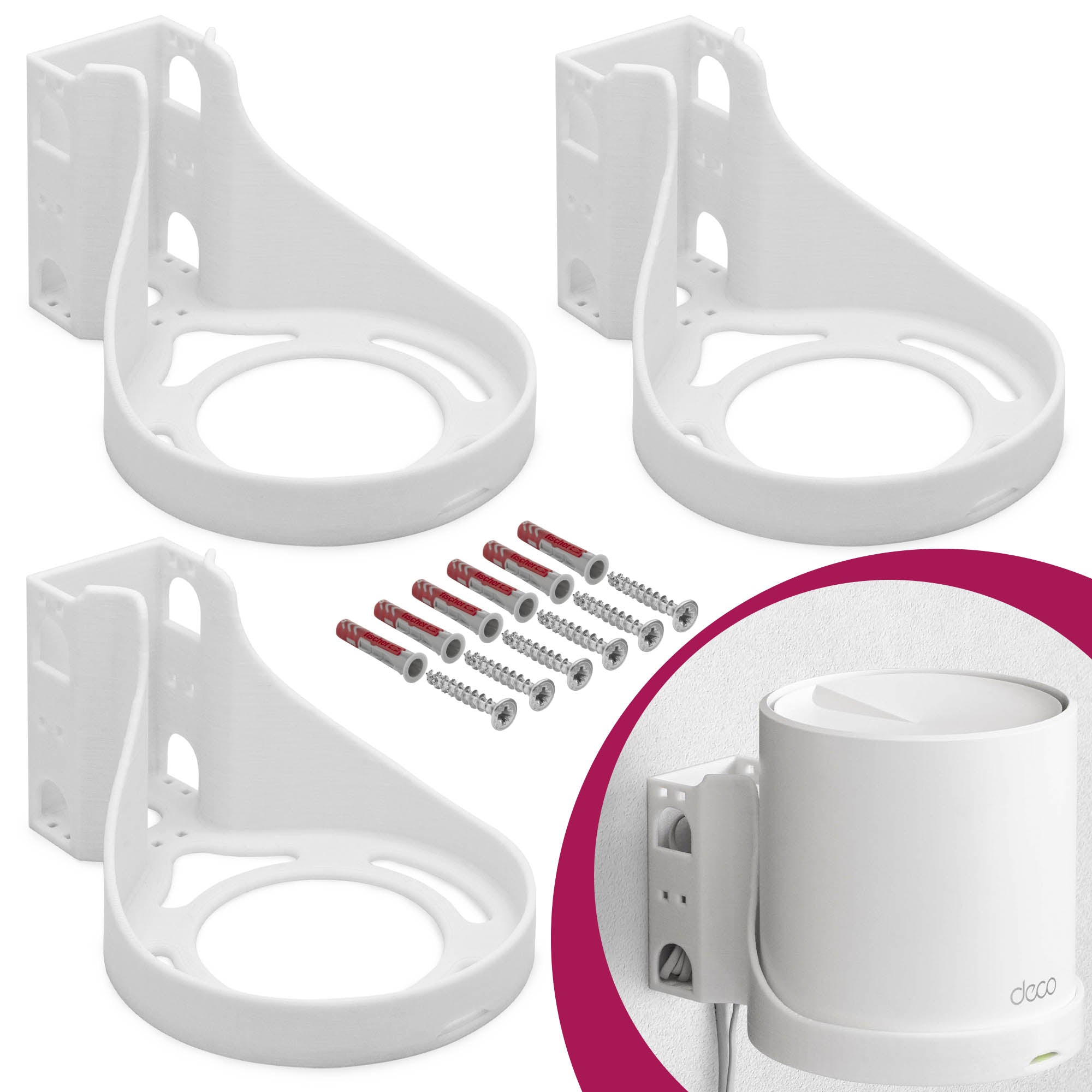 Wandhalterung passend für TP-Link Deco BE65 Wi-Fi 7 Mesh WLAN BE9300 | Robuste Halterung mit Kabelmanagement & Luftzirkulation | Wandmontage-Set inklusive Dübel & Schrauben