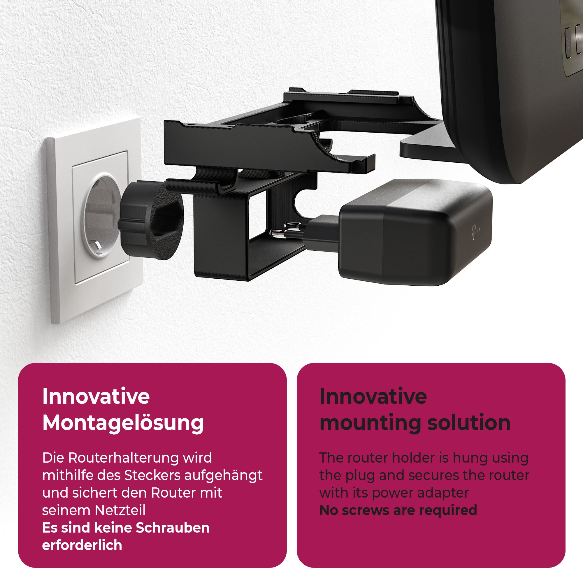 Wandhalterung Steckdosenhalterung passend für Telekom Speedport Smart 4 | 4 Plus | 4R Router | WLAN Halterung mit Kabelmanagement | Dualband Routerhalterung | Einfache Installation ohne Bohren
