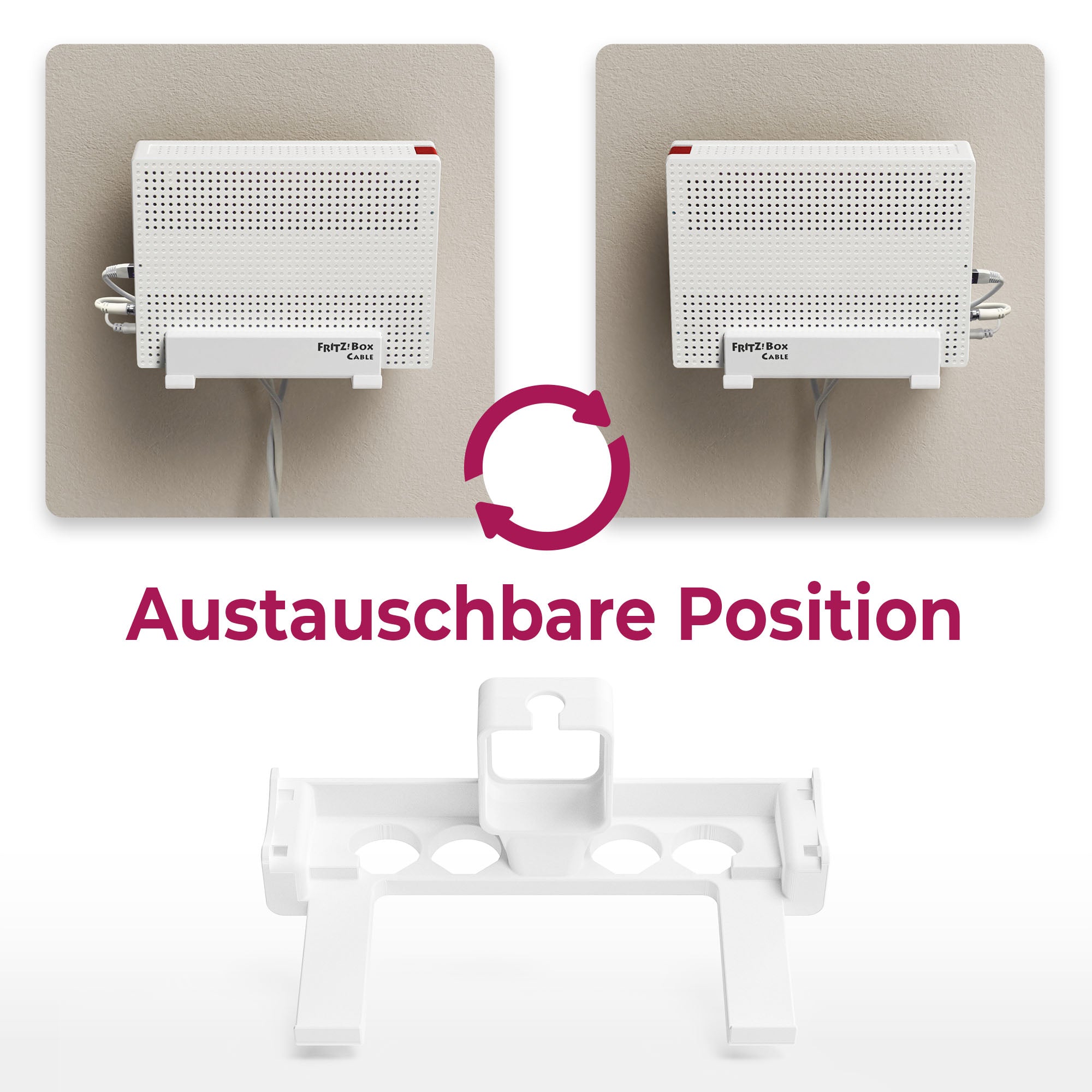Wandhalterung & Steckdosenhalterung passend für FritzBox 6690/6591 Cable | Router Halterung zur Wandmontage | Schraubenlose Befestigung mit Netzteil-Halterung | Integriertes Kabelmanagement